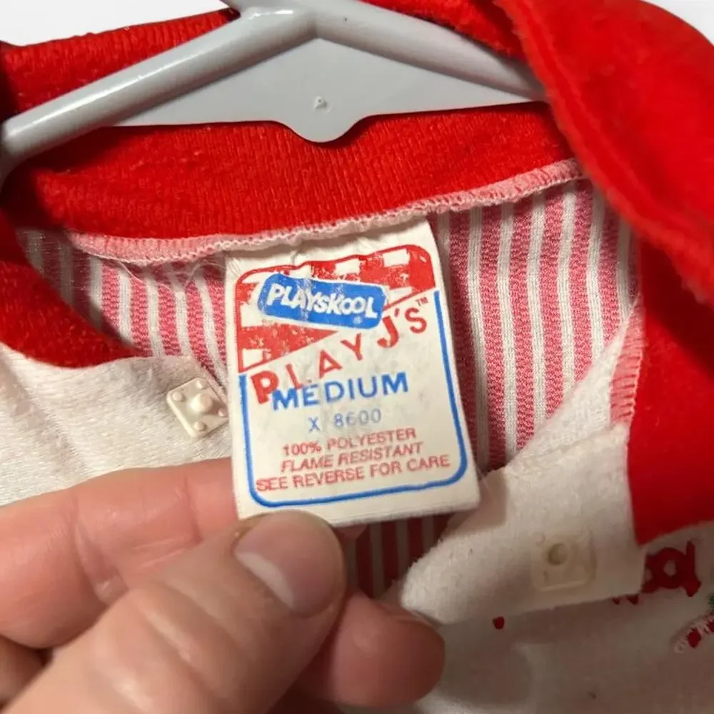 Vintage 0-3 months 70s Playskool romper w candy cane Christmas embroidery